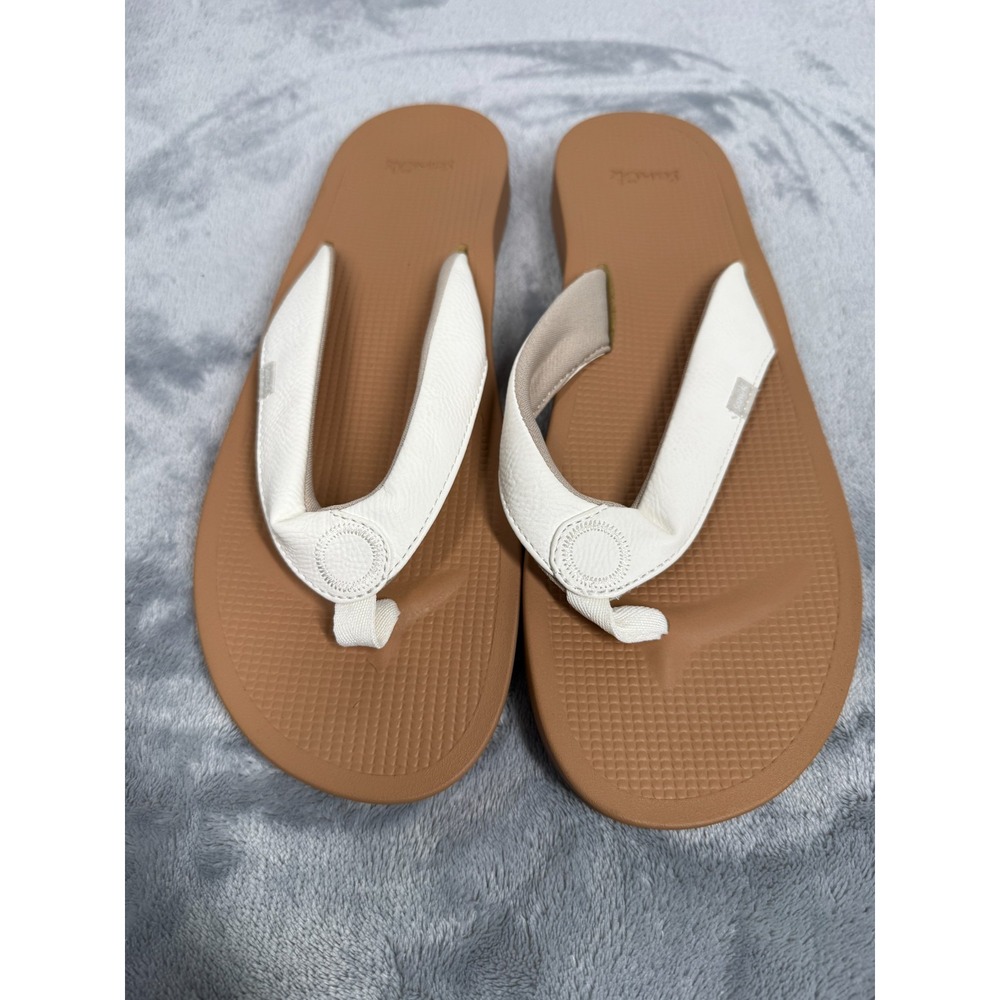 Sanuk Cosmic Yoga Mat Womens 11 Flip Flop White Tan Comfort Slip On Sandals